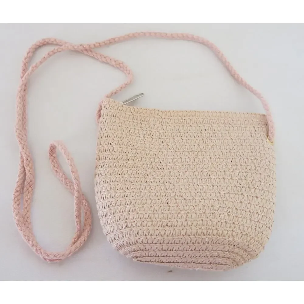 Woven Straw Crossbody Purse NWT Girls Mini Daisy Zipper Spring Easter Pink